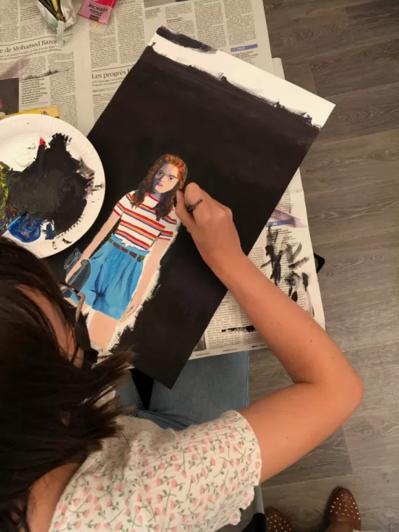 Apprendre le dessin à un adolescent peinture acrylique sur toile, Lyon 6, Atelier 61
